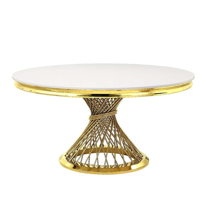 Fallon - Faux Marble Top & Mirrored Gold Finish - Round Dining Table - Ornate Home