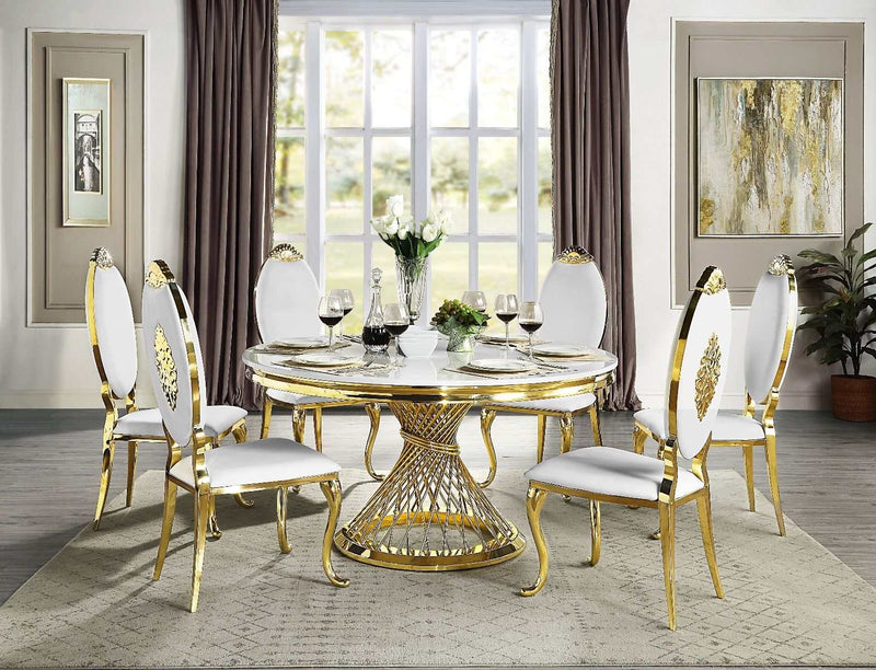 Fallon - Faux Marble Top & Mirrored Gold Finish - Round Dining Table - Ornate Home