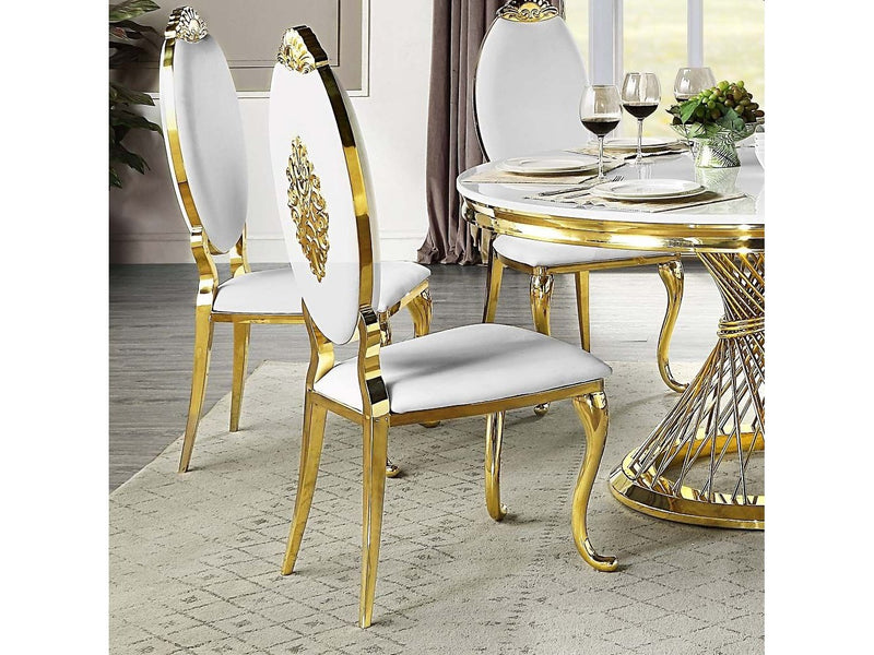 Fallon White & Mirrored Gold Finish Side Chair (Set of 2)