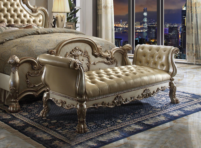 Dresden Bone PU & Gold Patina Bench - Ornate Home