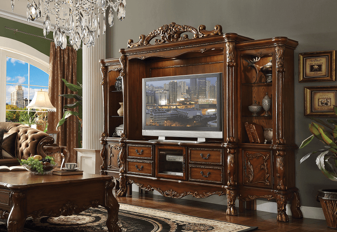 Dresden Cherry Oak Entertainment Center (Side Piers & Bridge) - Ornate Home