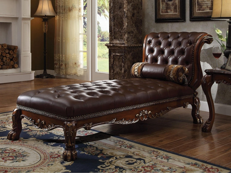 Dresden PU & Cherry Oak Chaise & Pillow - Ornate Home