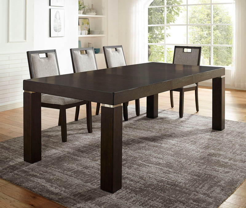 Caterina Dark Walnut & Beige Dining Table w/ Leaf