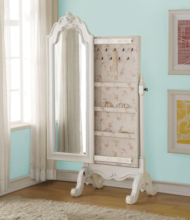 Edalene Pearl White Jewelry Armoire (Cheval) - Ornate Home