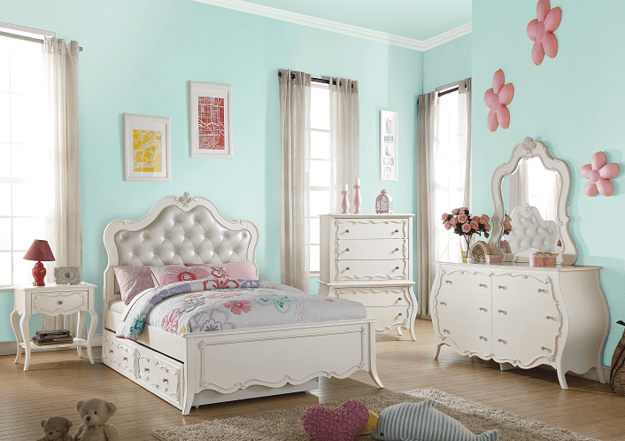 Edalene PU & Pearl White Full Bed - Ornate Home