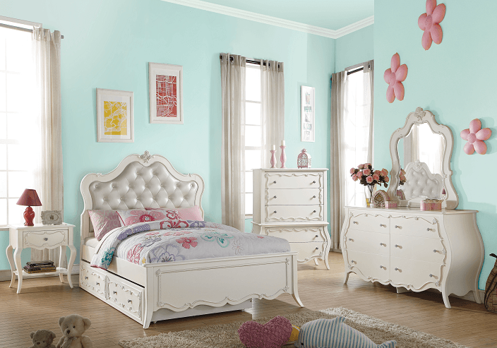 Edalene PU & Pearl White Twin Bed - Ornate Home