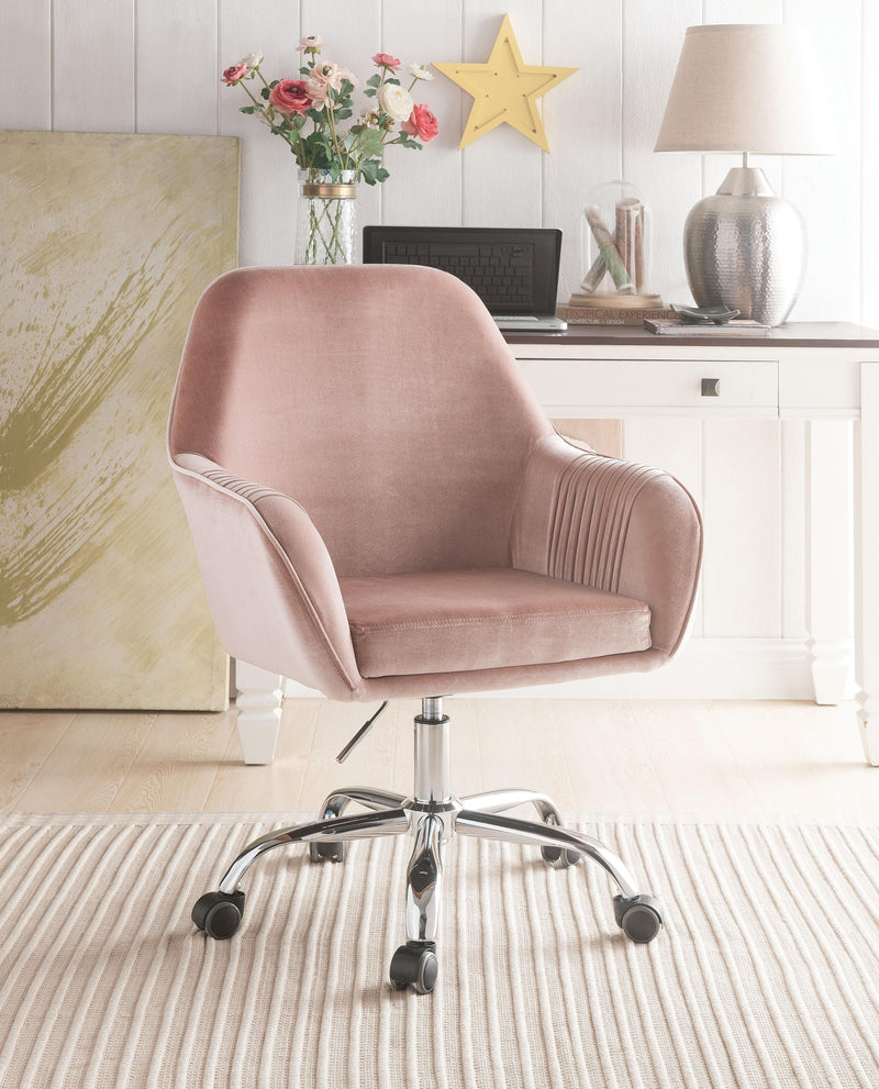 Eimer Peach Velvet & Chrome Office Chair - Ornate Home