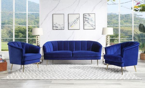 Eivor Sofa Navy Blue w/ Gold Legs - Ornate Home