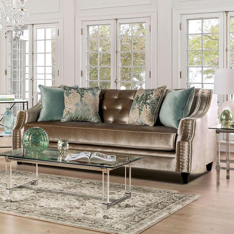 Elicia - Champagne - Stationary Sofa & Loveseat - 2pc - Ornate Home