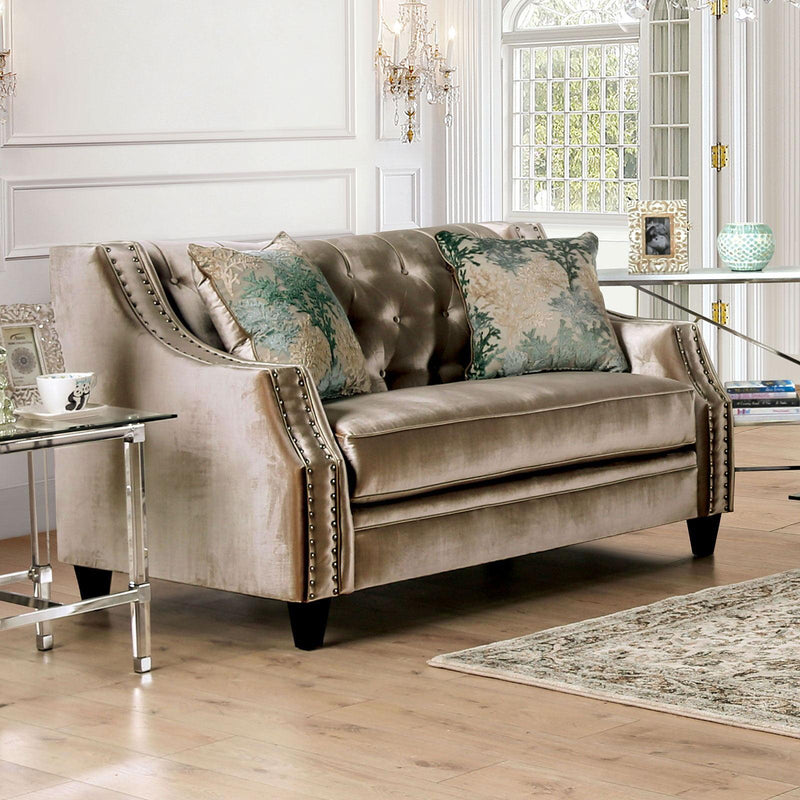 Elicia - Champagne - Stationary Sofa & Loveseat - 2pc - Ornate Home