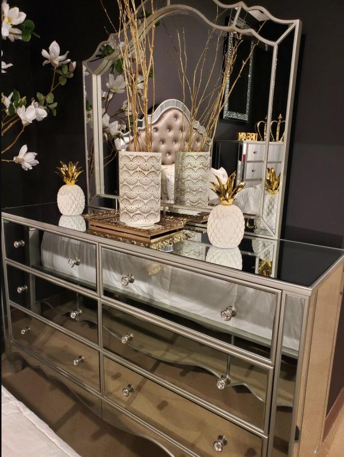 Eliora - Silver & Mirrored - 4pc Queen Bedroom Set - Ornate Home