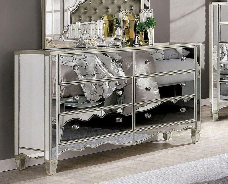 Eliora - Silver & Mirrored - 4pc Queen Bedroom Set - Ornate Home