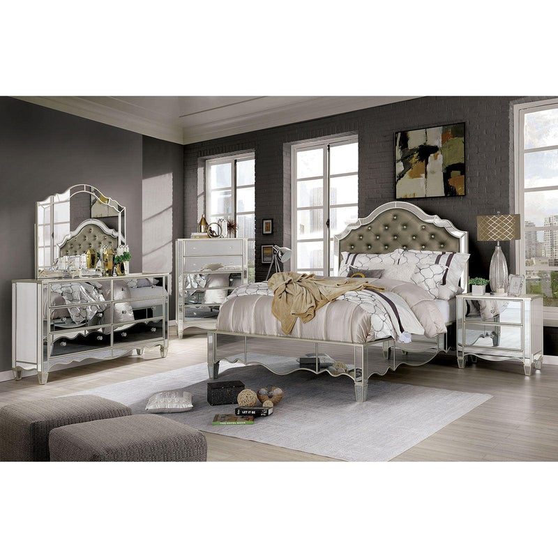 Eliora - Silver & Mirrored - 4pc Queen Bedroom Set - Ornate Home