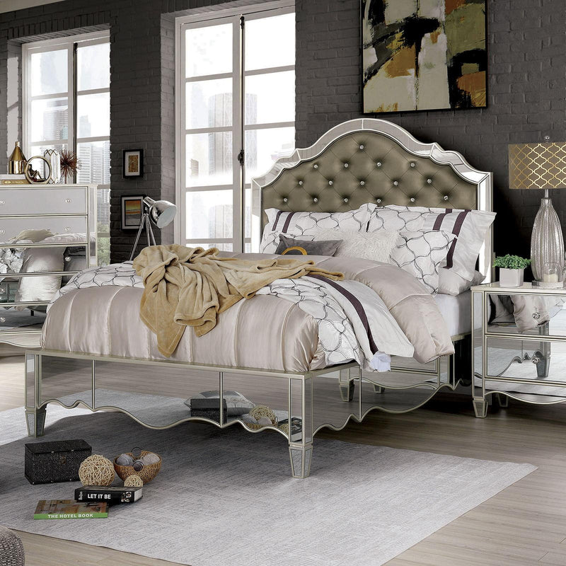 Eliora - Silver & Mirrored - 4pc Queen Bedroom Set - Ornate Home