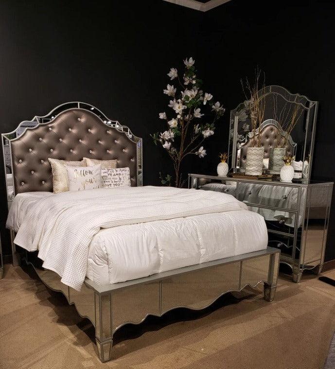 Eliora - Silver & Mirrored - 4pc Queen Bedroom Set - Ornate Home