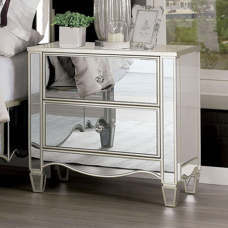 Eliora - Silver & Mirrored - Nightstand w/ USB Plug - Ornate Home