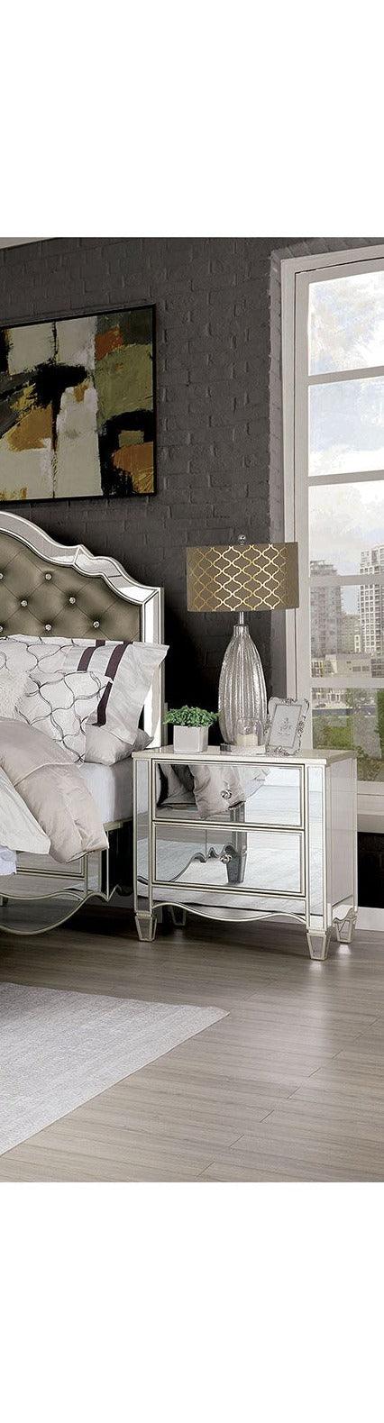 Eliora - Silver & Mirrored - Nightstand w/ USB Plug - Ornate Home