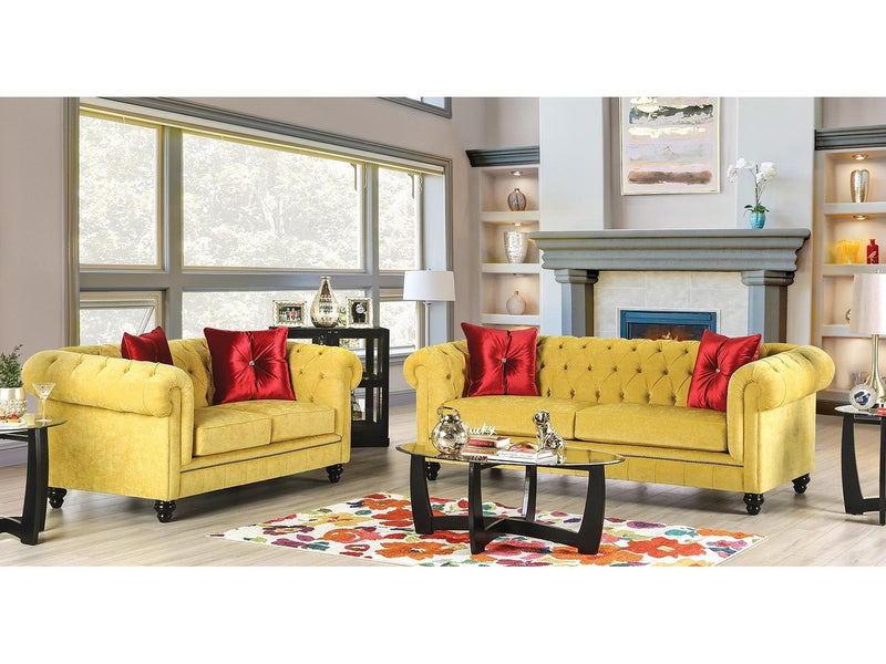 Eliza - Royal Yellow & Red - Stationary Sofa & Loveseat - 2pc - Ornate Home