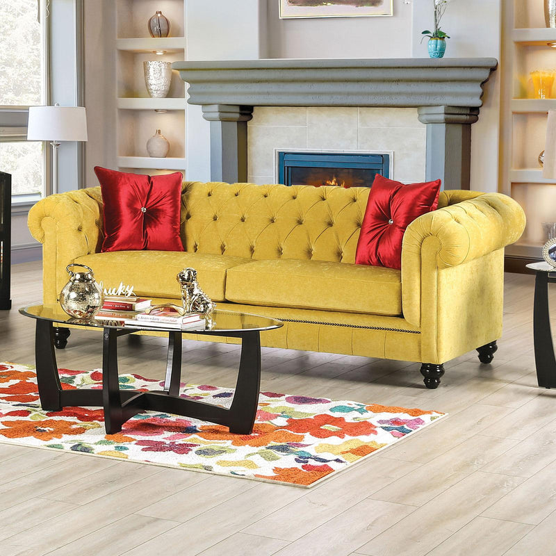 Eliza - Royal Yellow & Red - Stationary Sofa & Loveseat - 2pc - Ornate Home