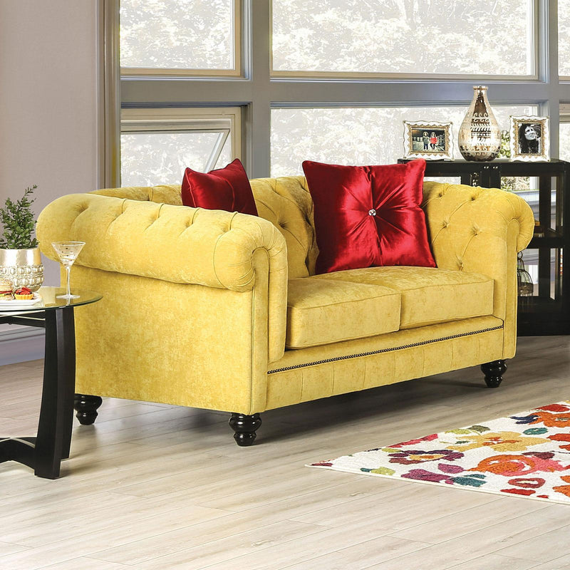 Eliza - Royal Yellow & Red - Stationary Sofa & Loveseat - 2pc - Ornate Home