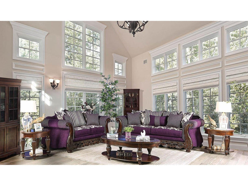 Emilia - Purple & Silver - Stationary Sofa & Loveseat - 2pc - Ornate Home