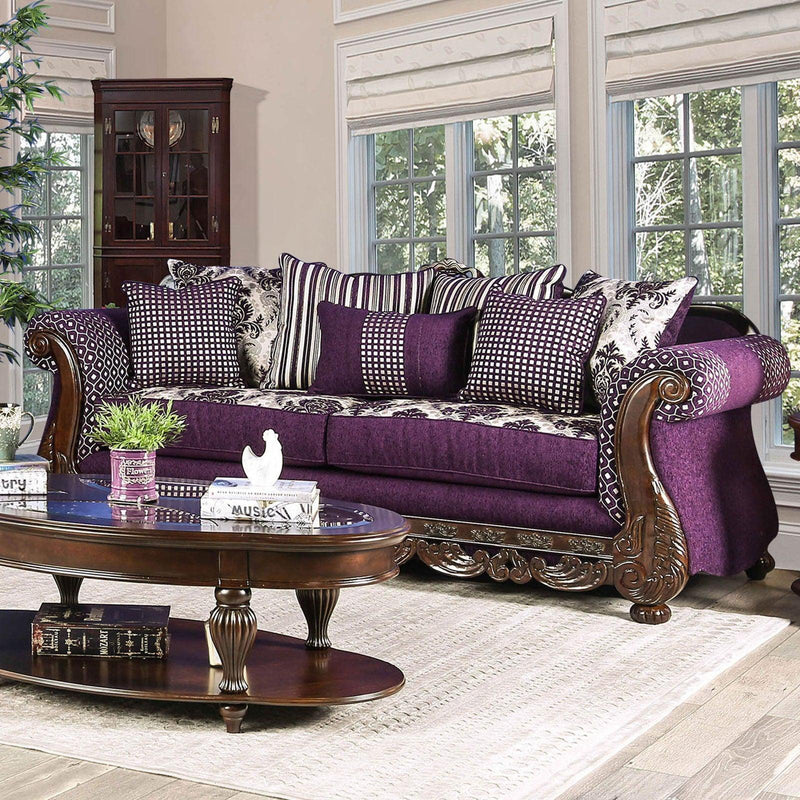 Emilia - Purple & Silver - Stationary Sofa & Loveseat - 2pc - Ornate Home