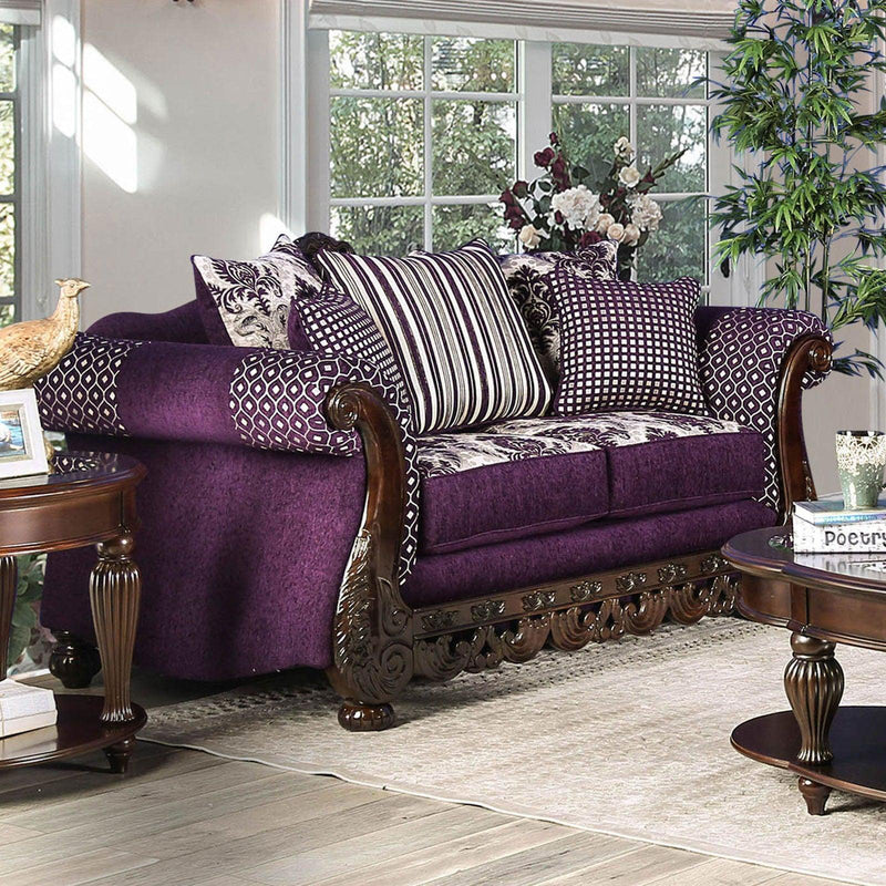 Emilia - Purple & Silver - Stationary Sofa & Loveseat - 2pc - Ornate Home