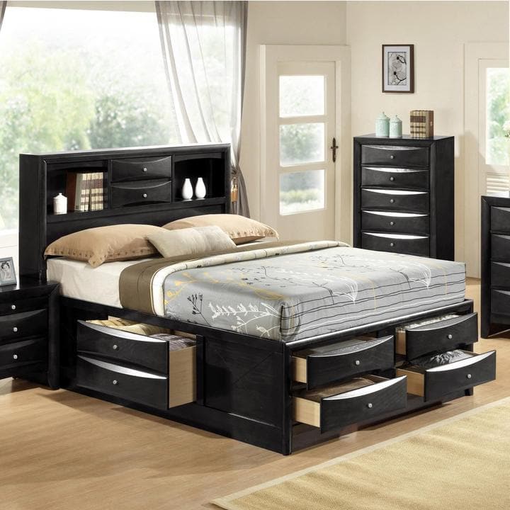 Emily Black Queen Storage Platform Bed - Ornate Home