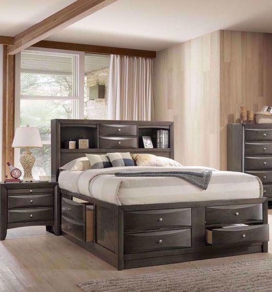 Emily Gray Queen Storage Platform Bed w/ Free Nightstand - Ornate Home