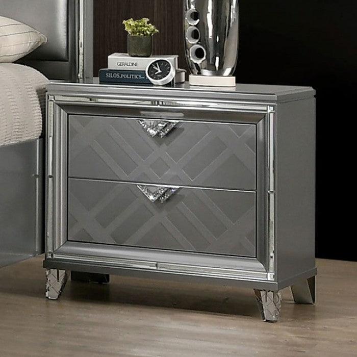 Emmeline - Silver - Nightstand w/ USB Charge - Ornate Home