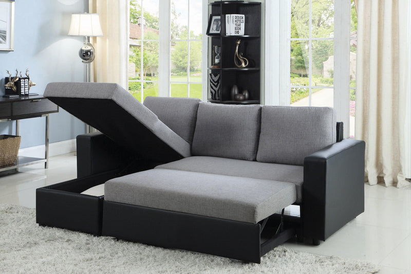 Everly - Grey & Black - Reversible Sleeper Sectional Sofa - Ornate Home