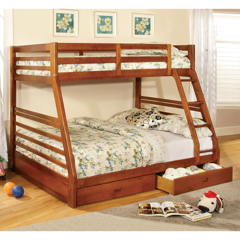 California Oak Twin/Full Bunk Bed w/ 2 Drawers