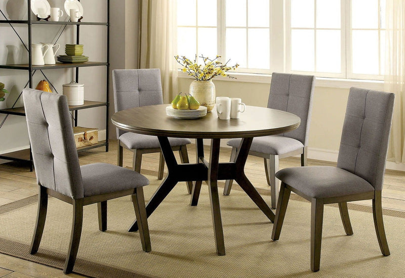 Abelone Gray & Light Gray Round Dining Room Set / 5pc