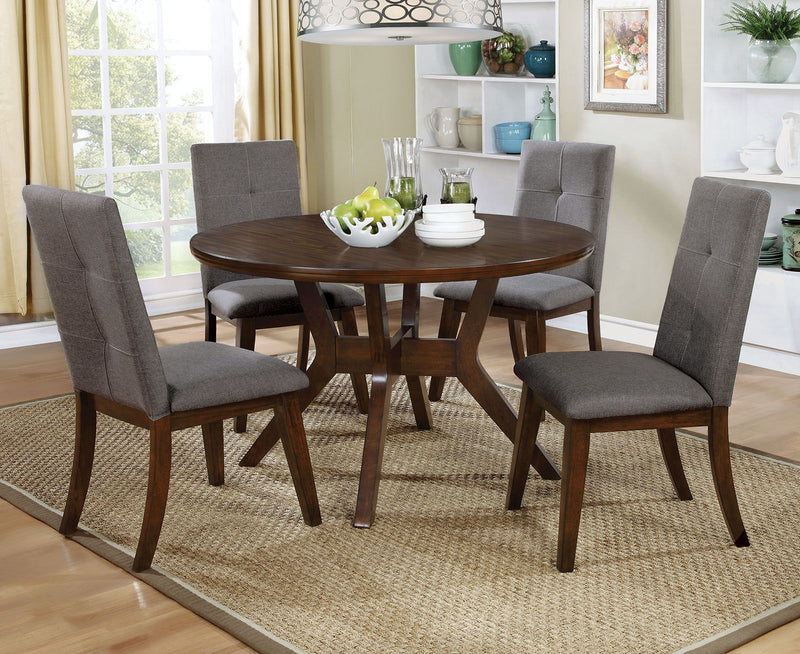 Abelone Walnut & Gray 5pc Round Dining Room Set