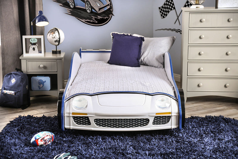 Poe Blue & White Twin Car Bed