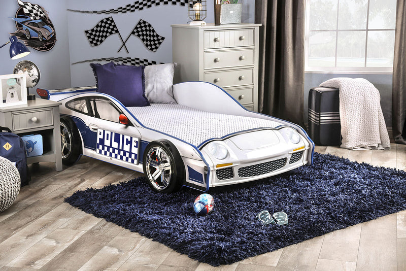 Poe Blue & White Twin Car Bed