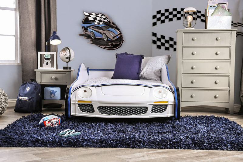 Poe Blue & White Twin Car Bed