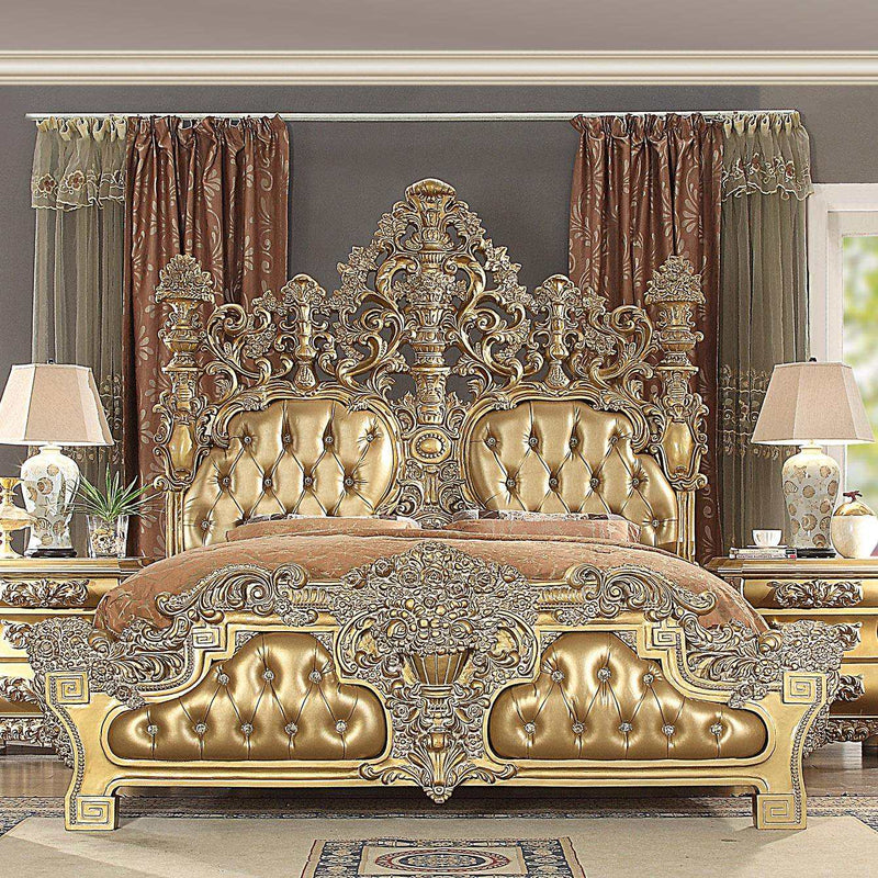 Seville - Tan PU & Gold Finish - Eastern King Bed - Ornate Home