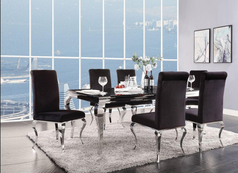 Fabiola - Stainless Steel & Black Tempered Glass - Dining Table - Ornate Home