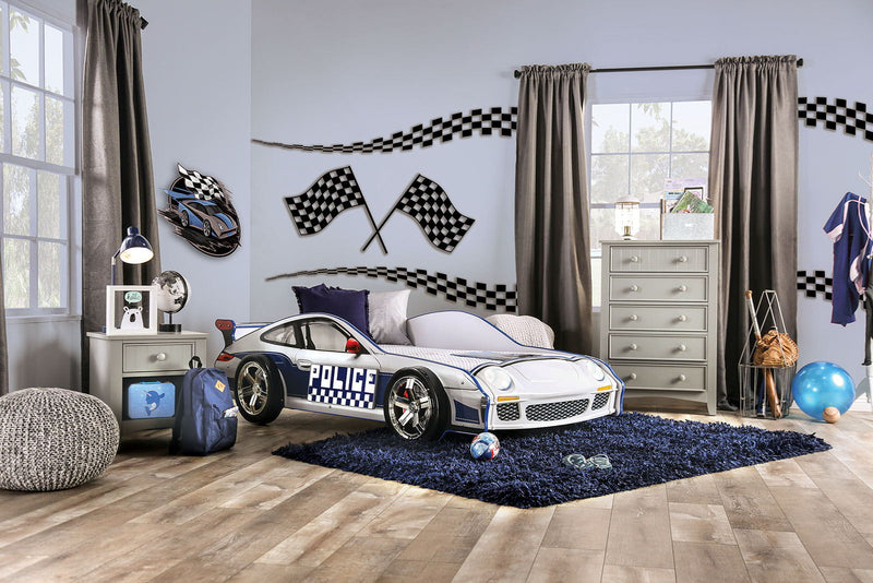 Poe Blue & White Twin Car Bed