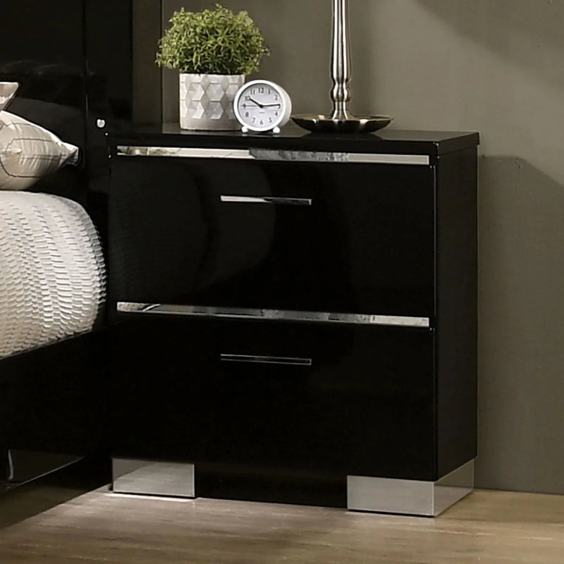 Carlie Black & Chrome Nightstand