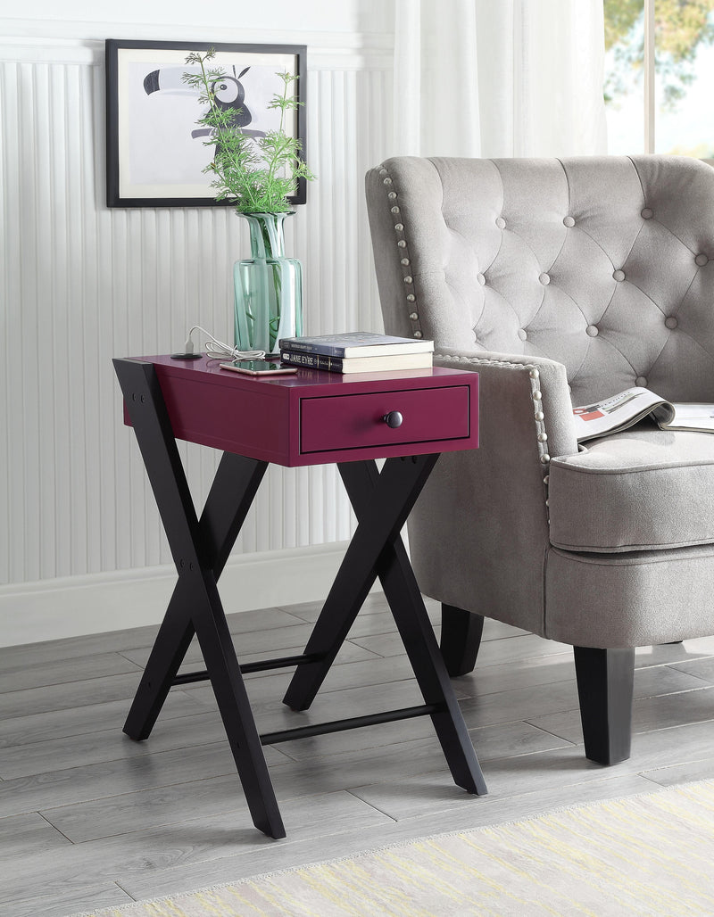 Fierce Burgundy & Black Side Table (USB Charging Dock) - Ornate Home