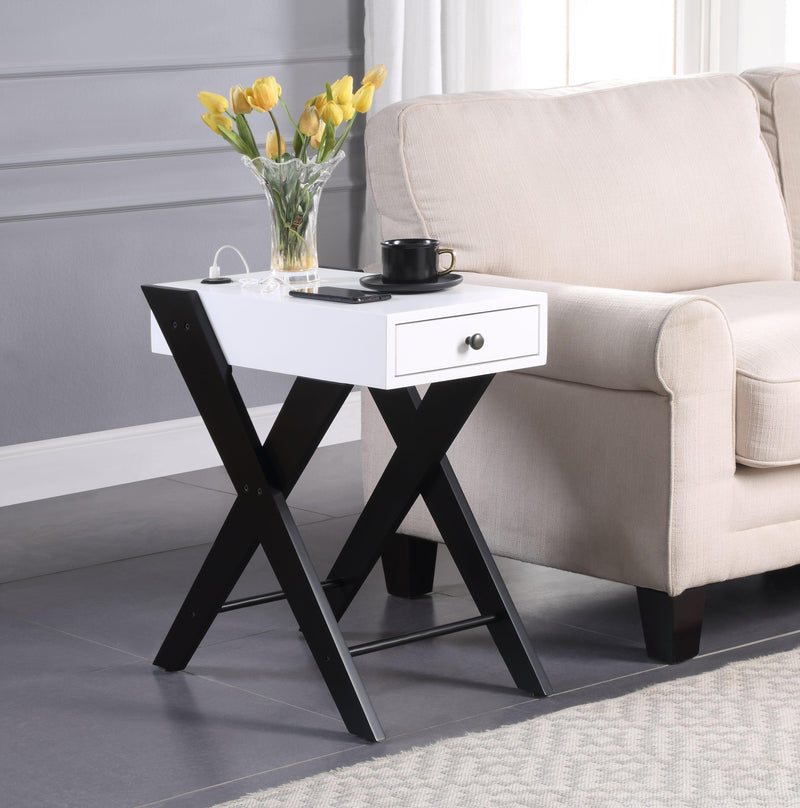 Fierce White & Black Side Table (USB Charging Dock) - Ornate Home