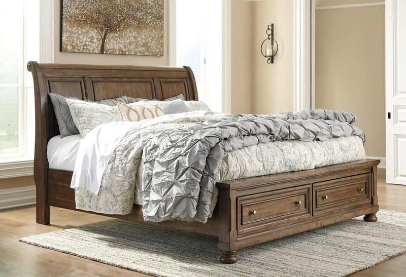 Flynnter California King Sleigh Bed with 2 Storage Drawers - Ornate Home