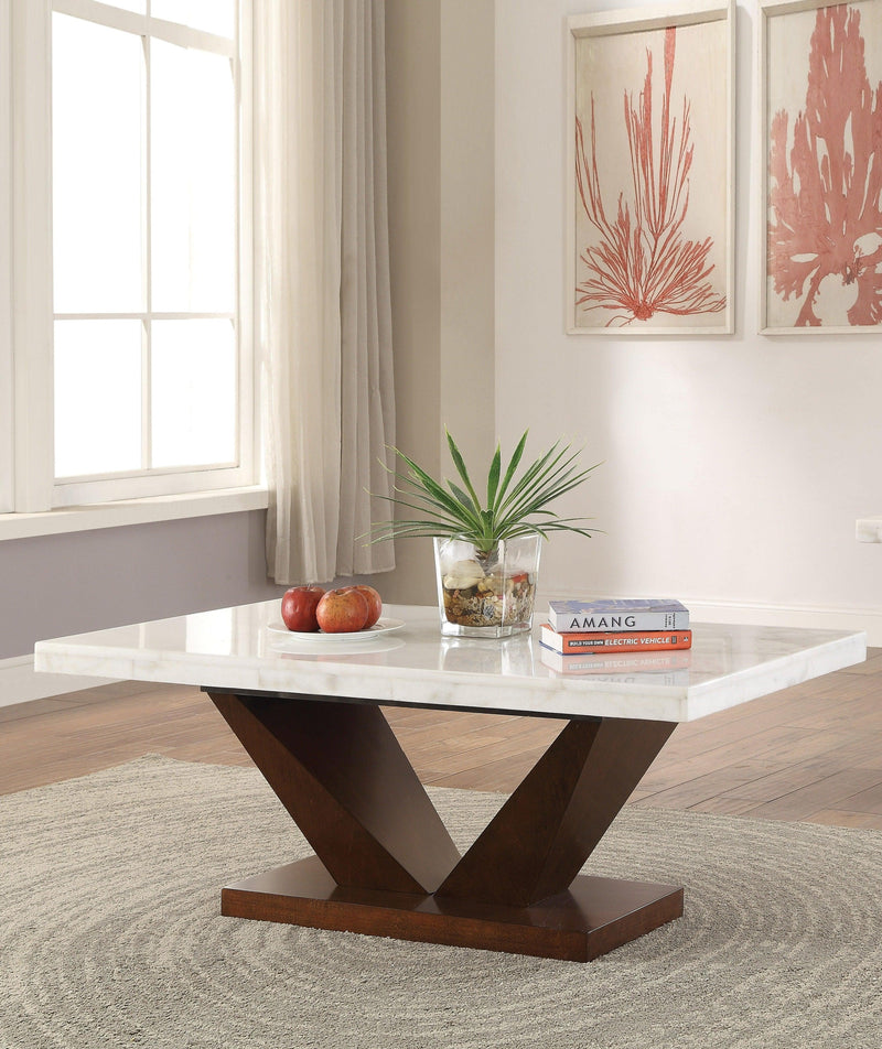 Forbes - White Marble & Walnut - Coffee Table - Ornate Home