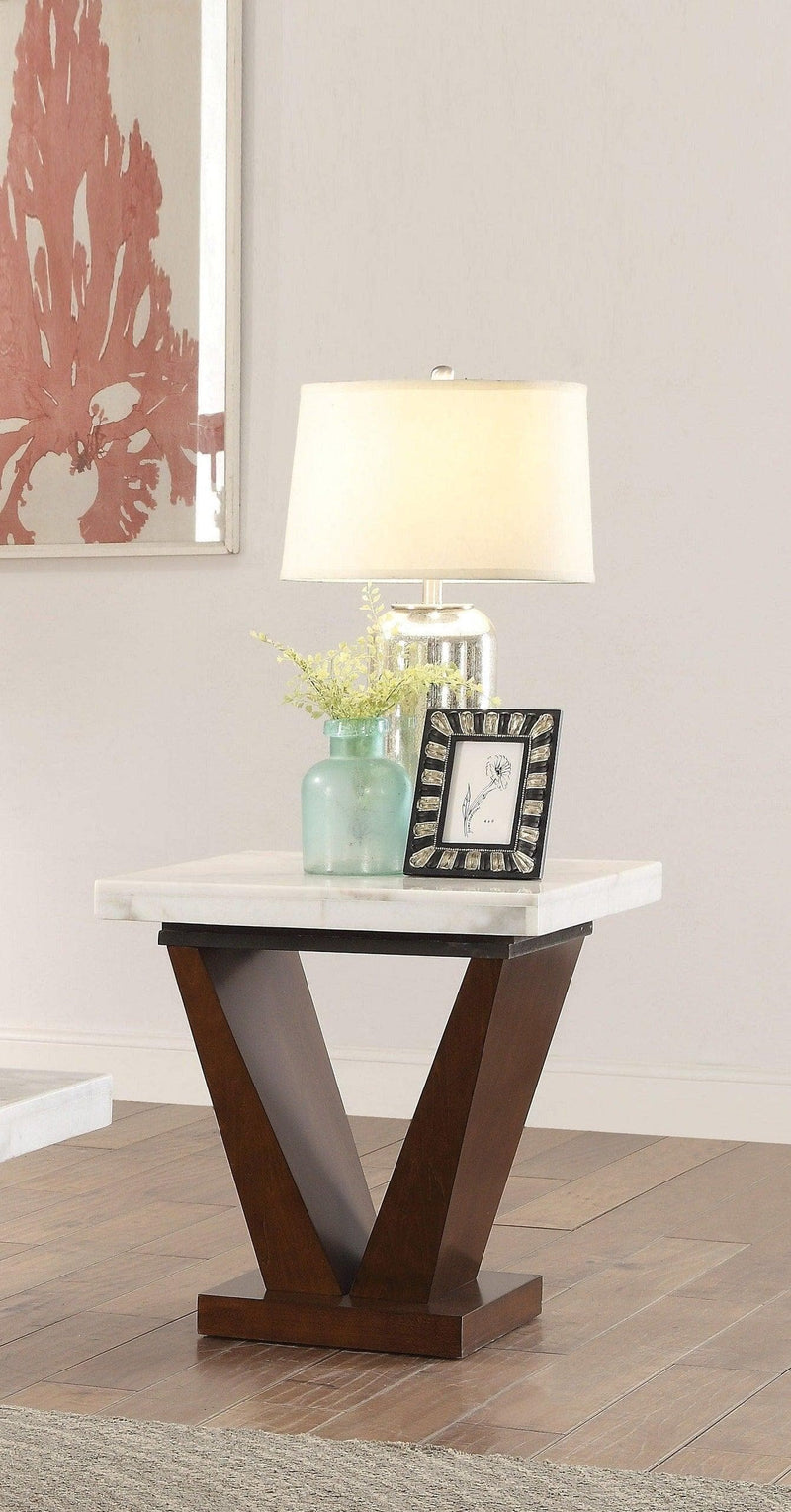 Forbes - White Marble & Walnut - End Table - Ornate Home