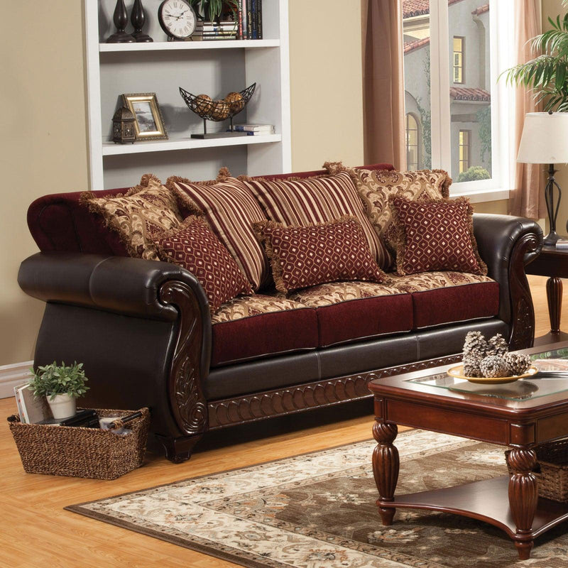 Franklin - Burgundy & Espresso - Stationary Sofa & Loveseat - 2pc - Ornate Home