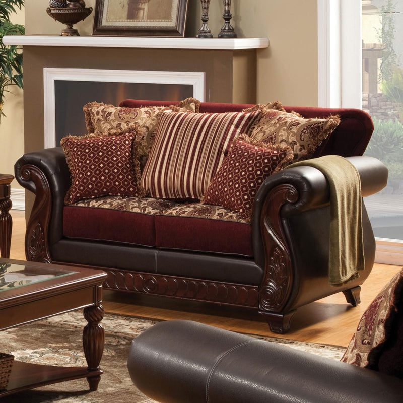 Franklin - Burgundy & Espresso - Stationary Sofa & Loveseat - 2pc - Ornate Home