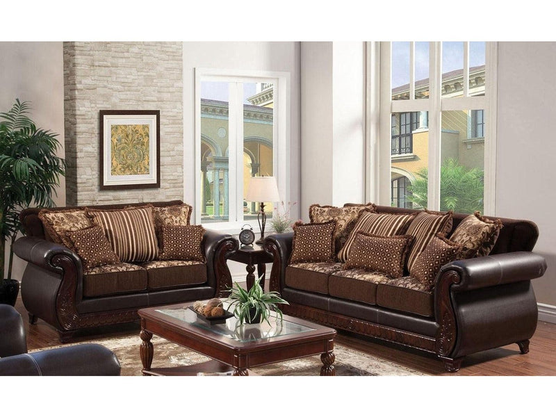 Franklin - Dark Brown & Tan - Stationary Sofa & Loveseat - 2pc - Ornate Home