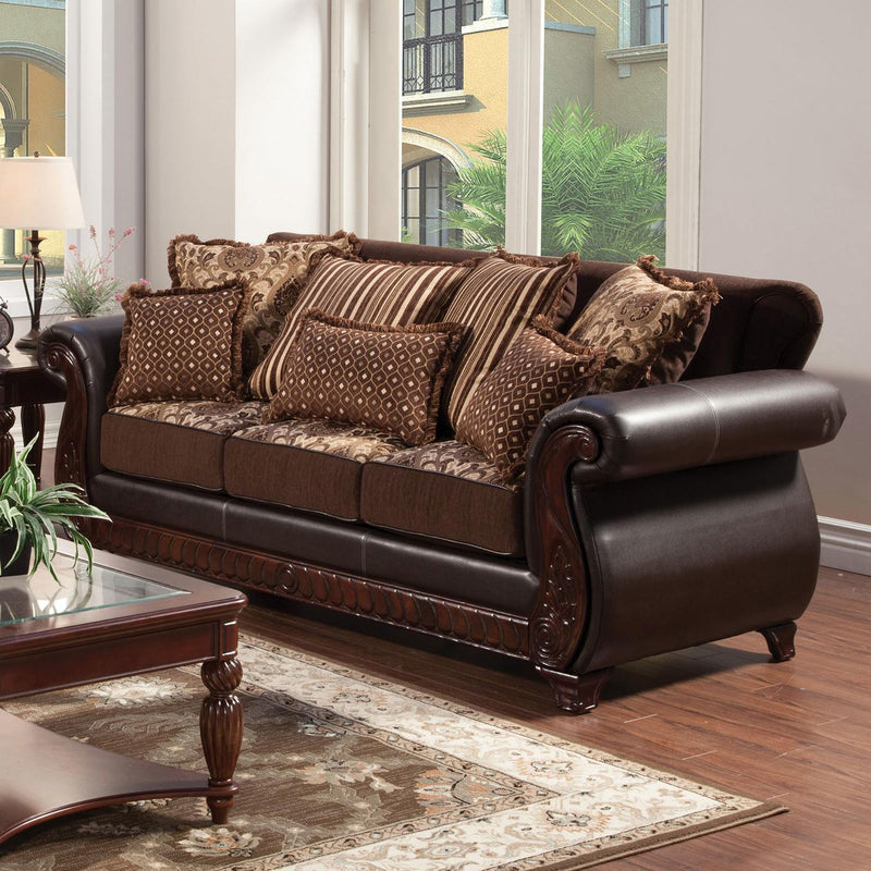 Franklin - Dark Brown & Tan - Stationary Sofa & Loveseat - 2pc - Ornate Home